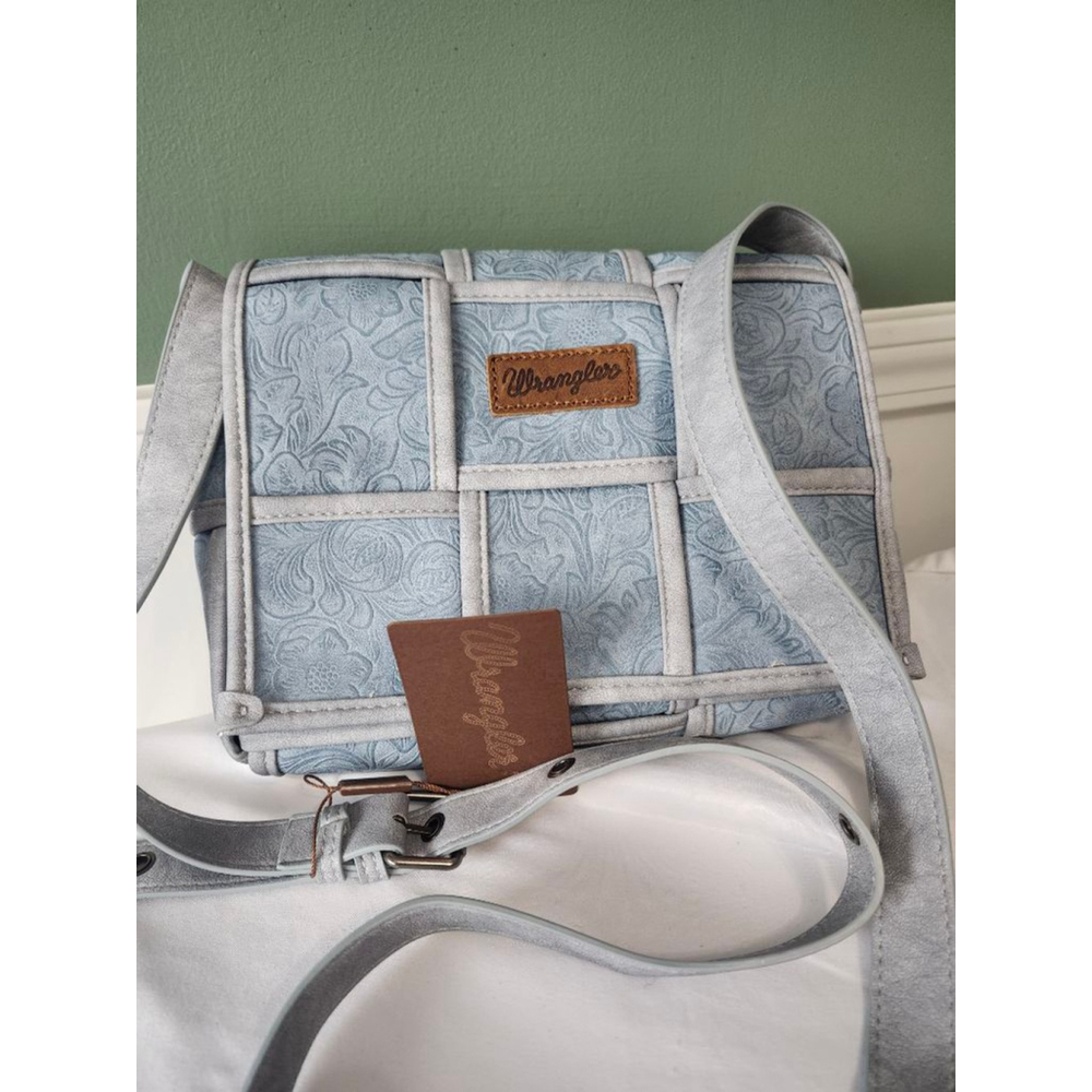 Wrangler Blue Gray Floral Embossed Crossbody Bag
